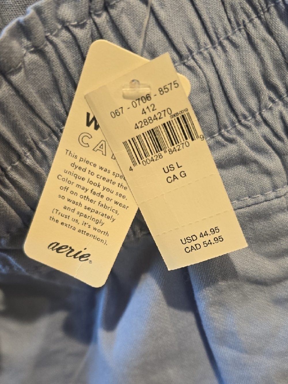 Aerie Light Blue Smocked Waist Shorts, NWT, Large - Picture 4 of 10